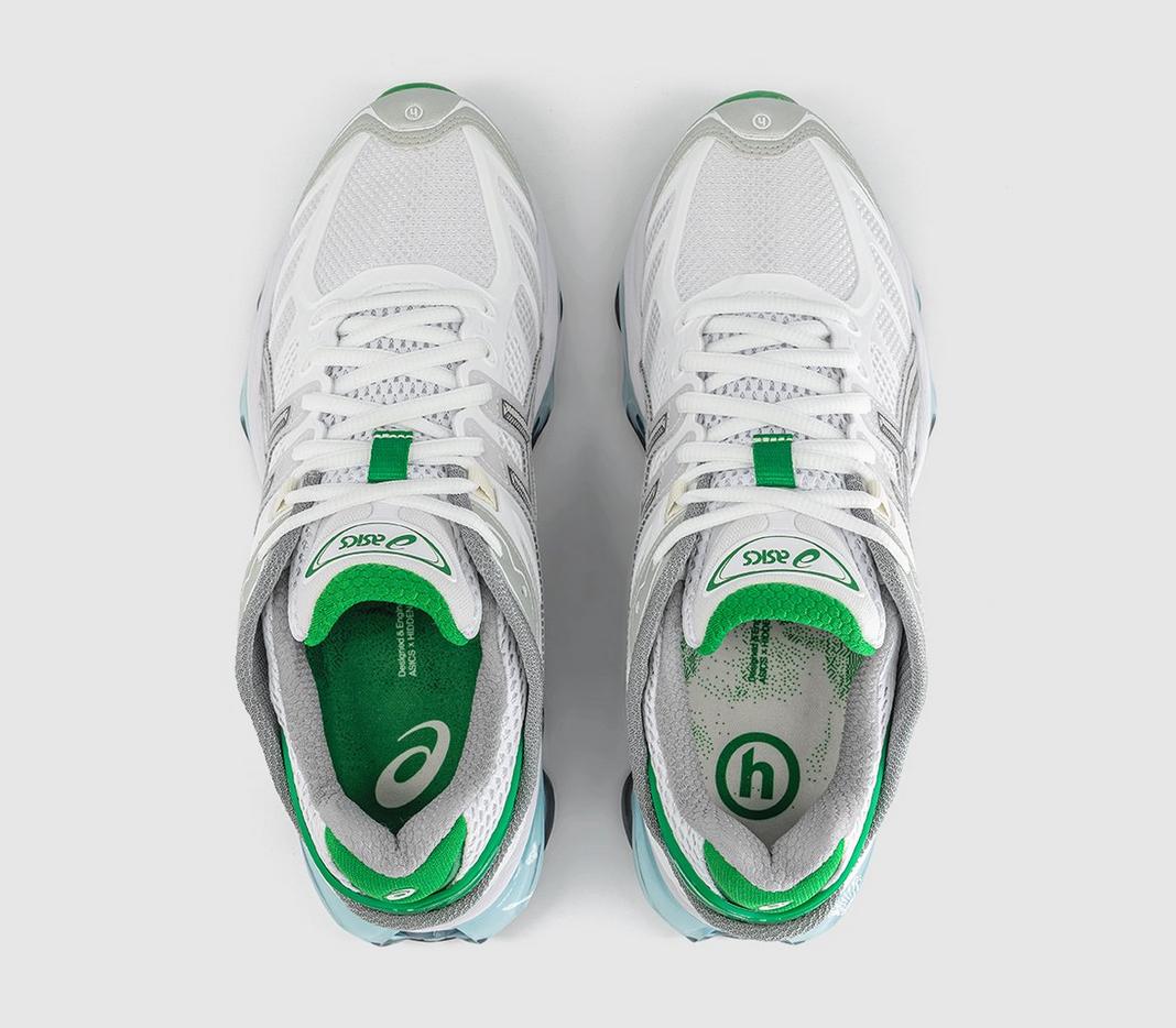 HIDDEN.NY x ASICS GEL-Kinetic 2.0 White Green bottom view showing green outsole details
