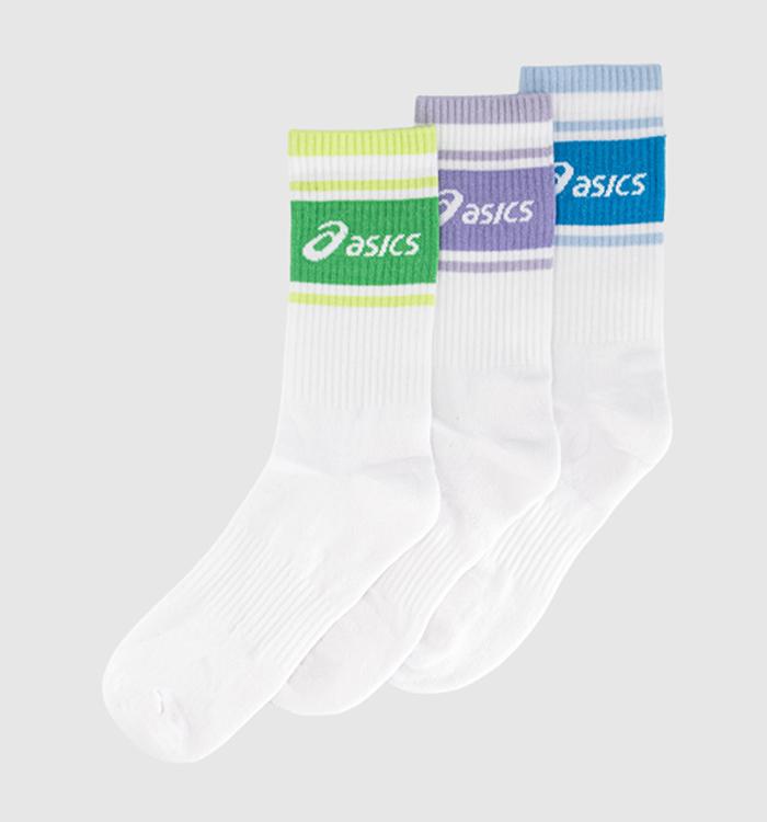 ASICS 3pk Crew Socks Navy Pink Blue Stripe