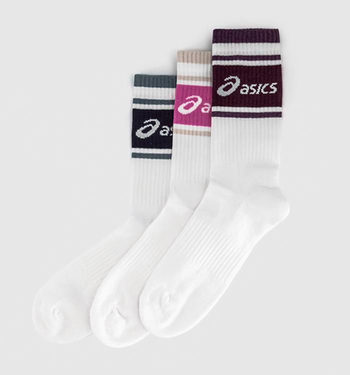 ASICS 3pk Crew Socks Dark Aubergine Bubblegum Midnight