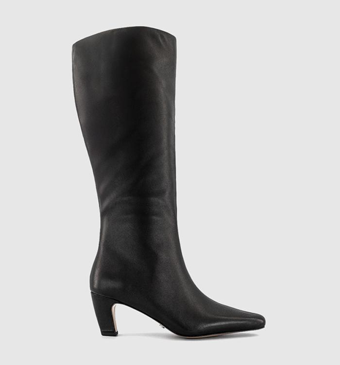 OFFICE Kensington Curve Heel Knee High Boots Black Leather