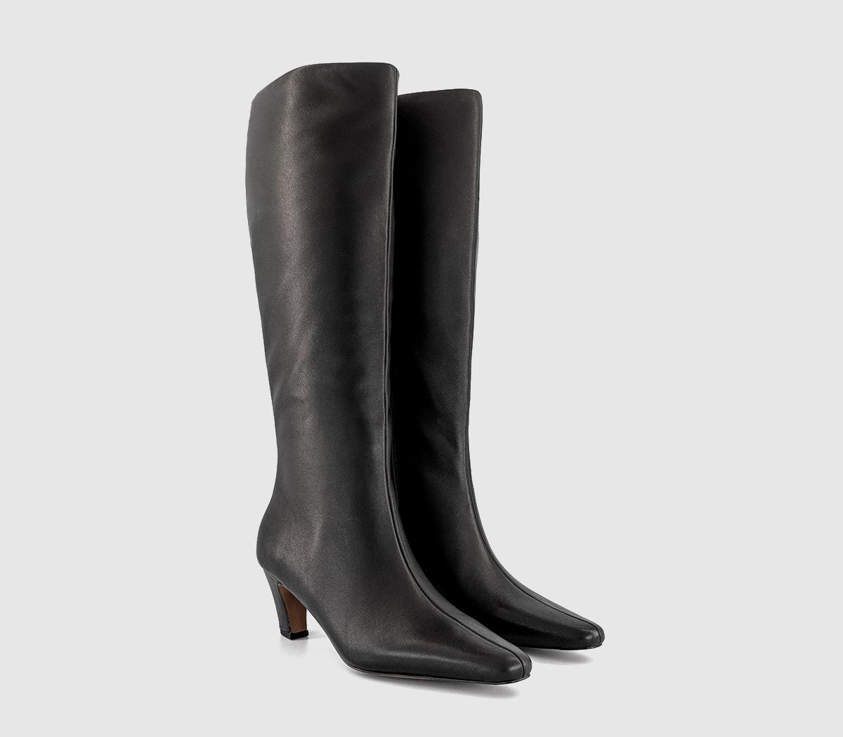 OFFICEKensington Curve Heel Knee High BootsBlack Leather