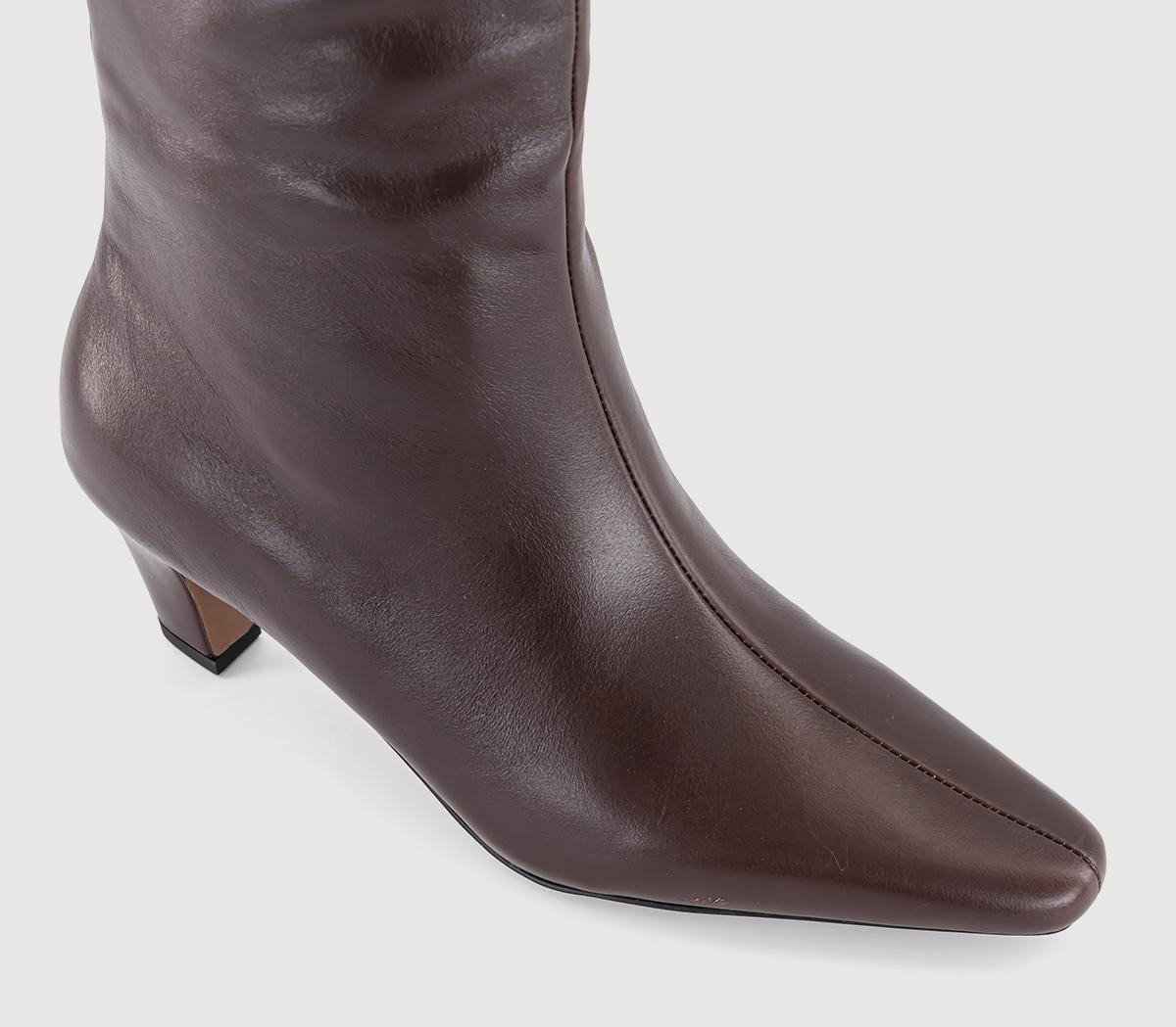 OFFICEKensington Curve Heel Knee High BootsBrown Leather