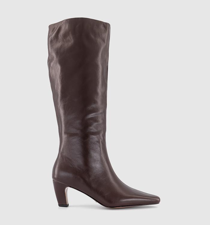 OFFICE Kensington Curve Heel Knee High Boots Brown Leather