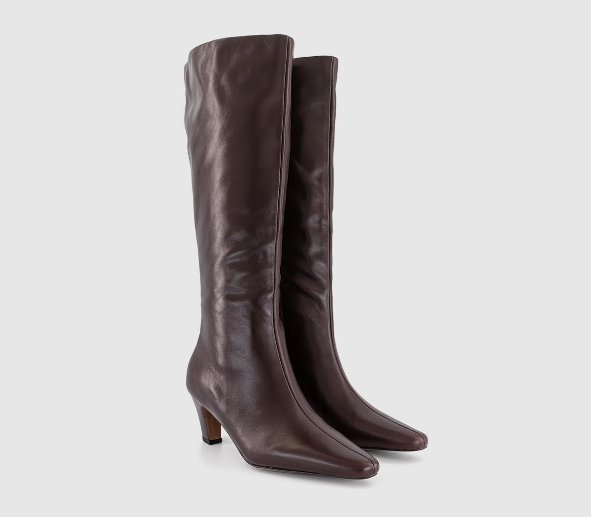OFFICEKensington Curve Heel Knee High BootsBrown Leather