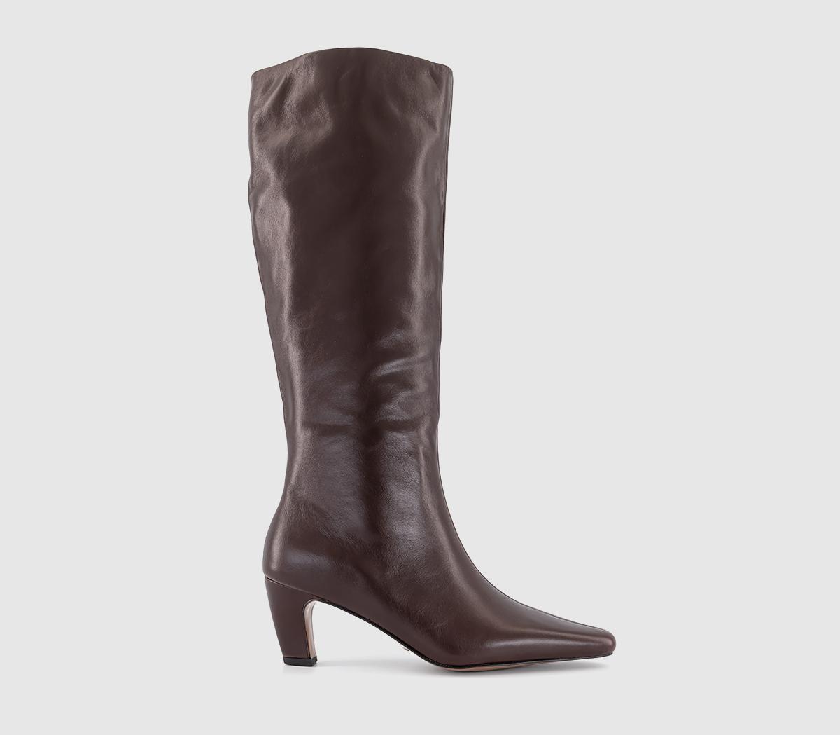 OFFICEKensington Curve Heel Knee High BootsBrown Leather