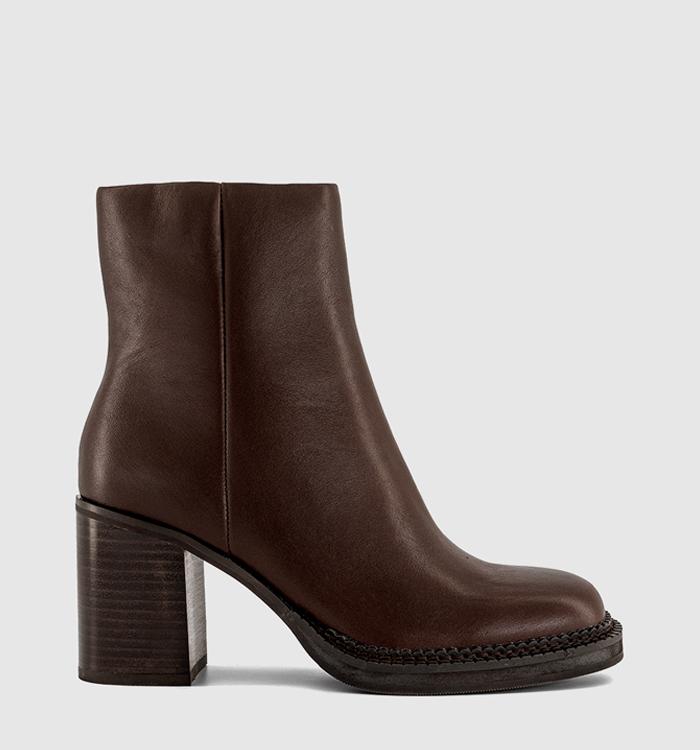 OFFICE Apollo Heeled Platform Ankle Boots Brown Leather