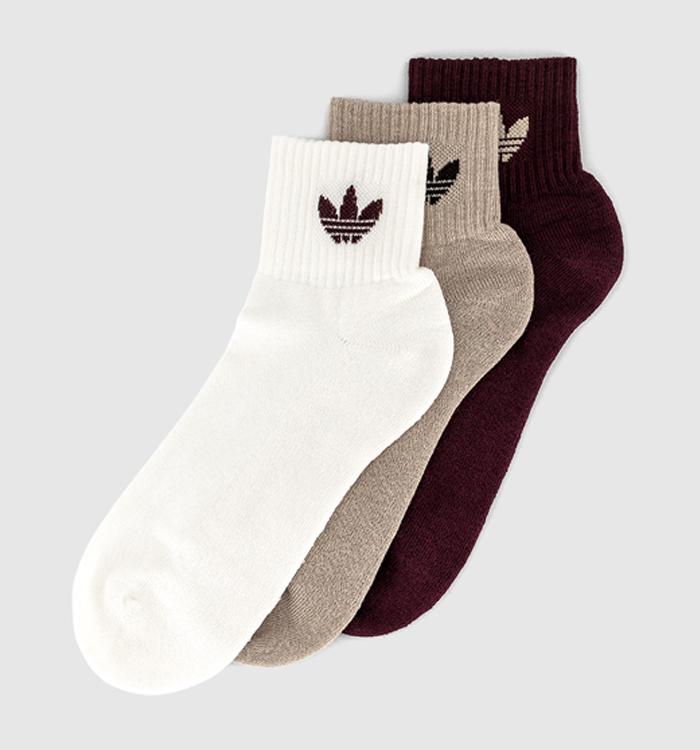 adidas Ankle Socks 3 Pairs White Stone Maroon