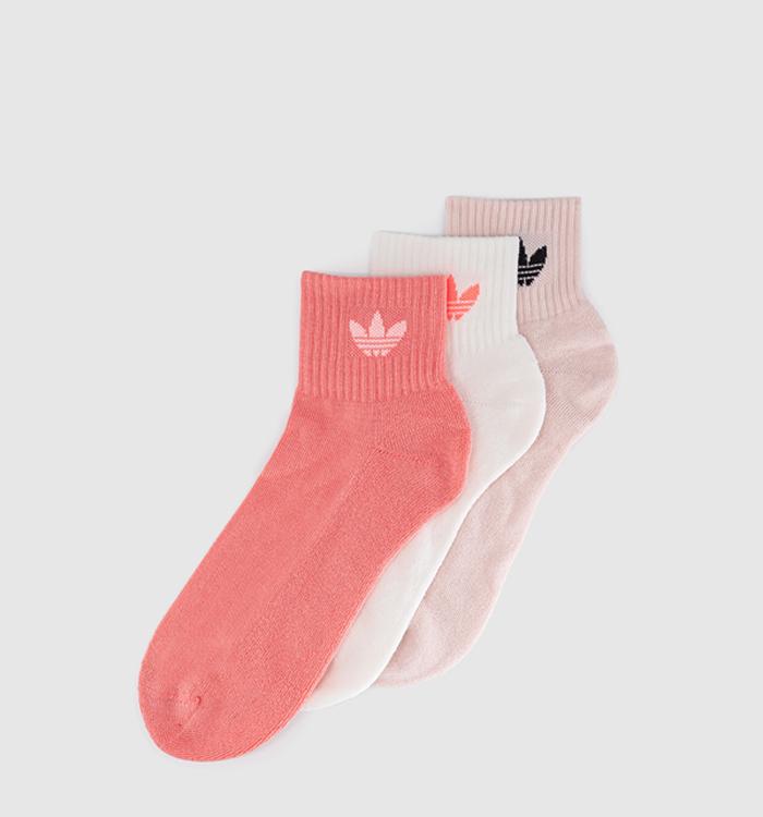 adidas Ankle Socks 3 Pairs Acid Red White Sandy Pink