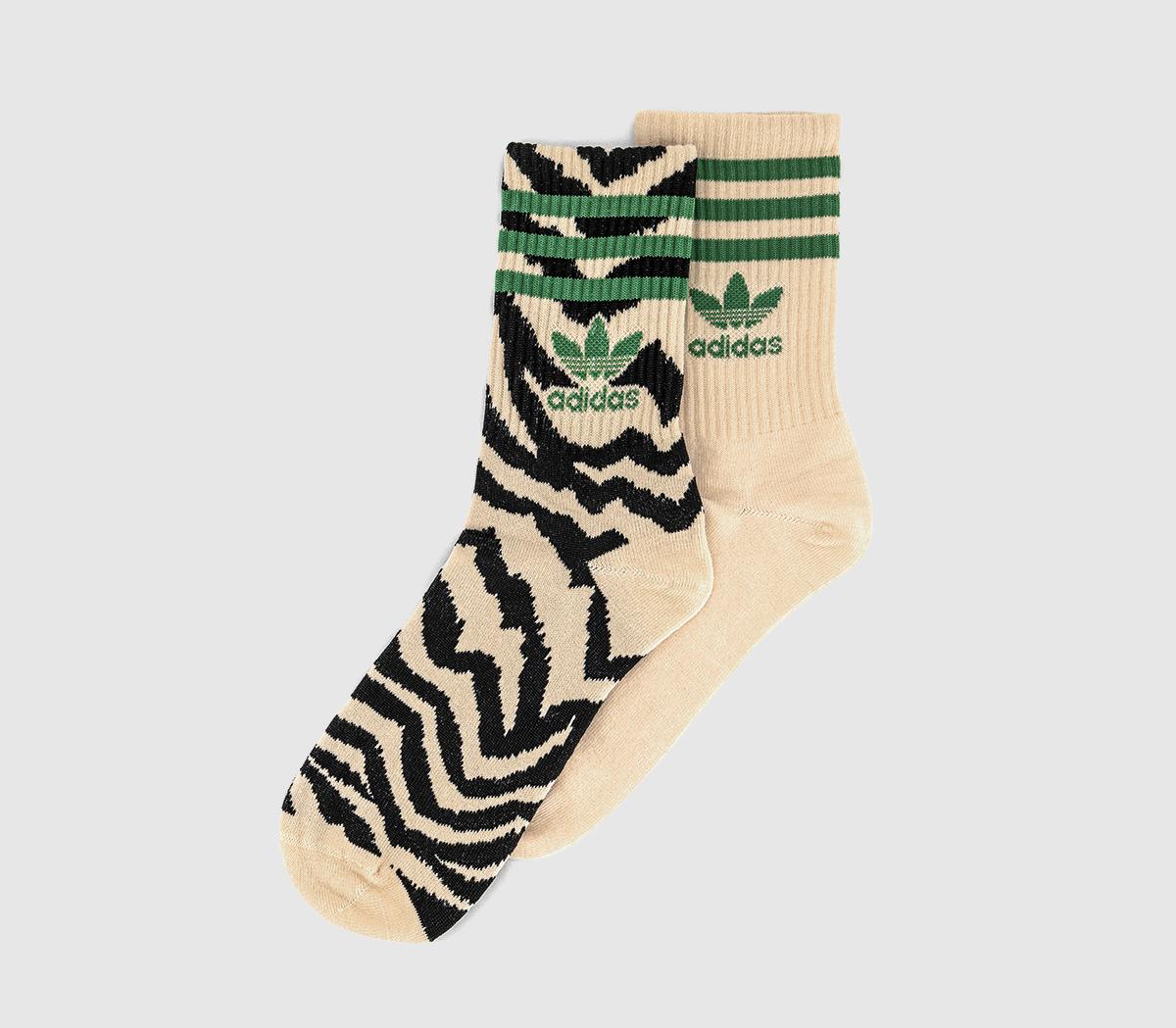 adidasCrew Socks 2 PairsCrystal Sand Black Zebra Print