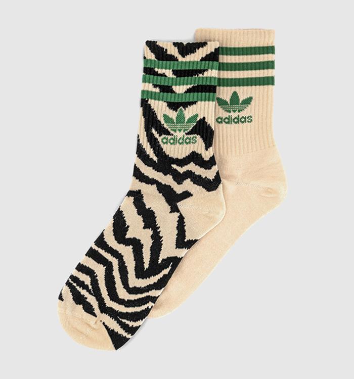adidas Crew Socks 2 Pairs Crystal Sand Black Zebra Print