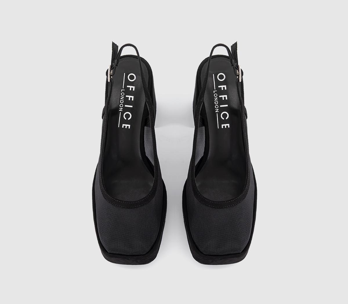 OFFICEHonest Mesh Platform Slingback HeelsBlack Mesh