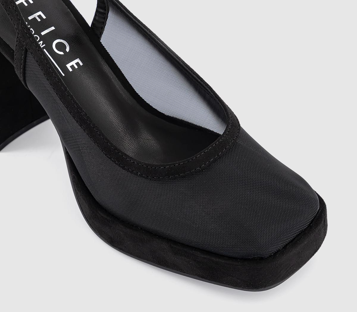 OFFICEHonest Mesh Platform Slingback HeelsBlack Mesh