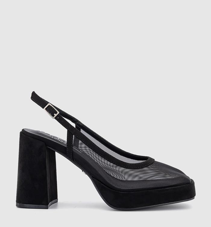 OFFICE Honest Mesh Platform Slingback Heels Black Mesh