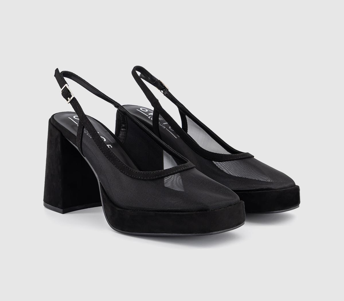 OFFICEHonest Mesh Platform Slingback HeelsBlack Mesh