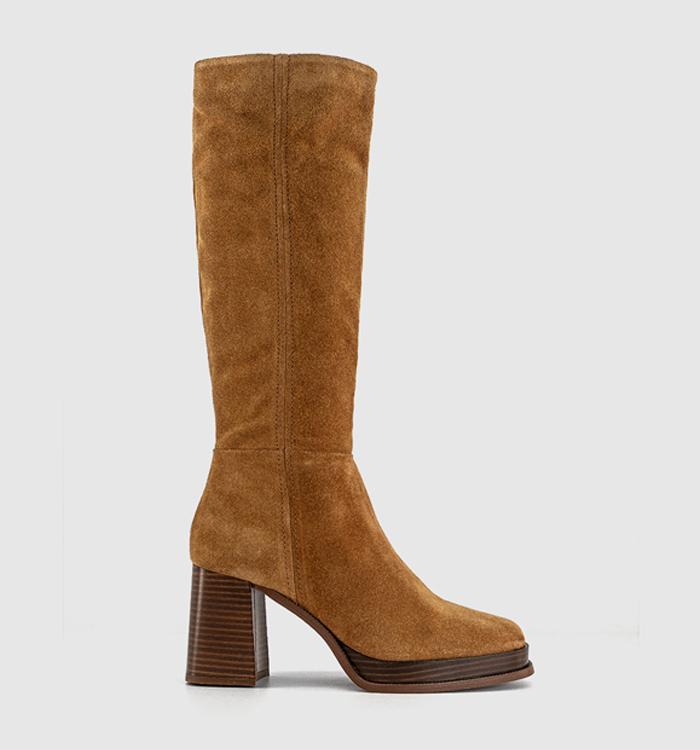 OFFICE Kendrick Platform Knee Boots Tan Suede