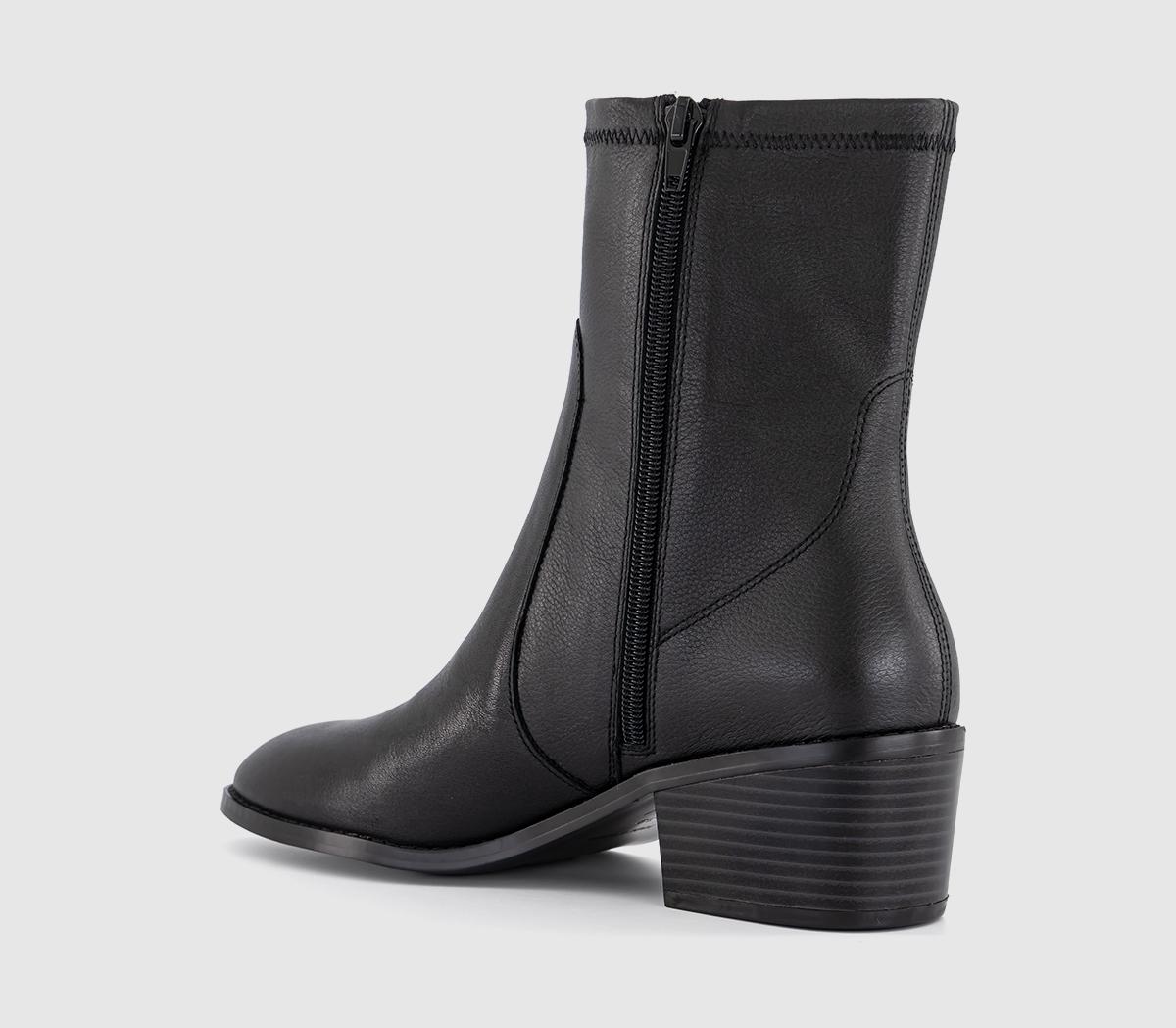 OFFICEAcquire Leather Unlined Block Heel Ankle BootsBlack Leather