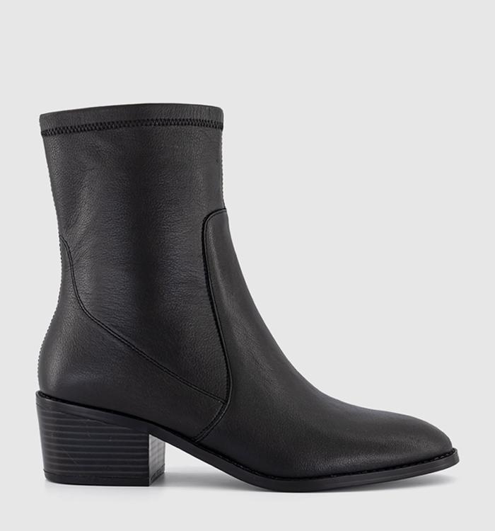 OFFICE Acquire Leather Unlined Block Heel Ankle Boots Black Leather
