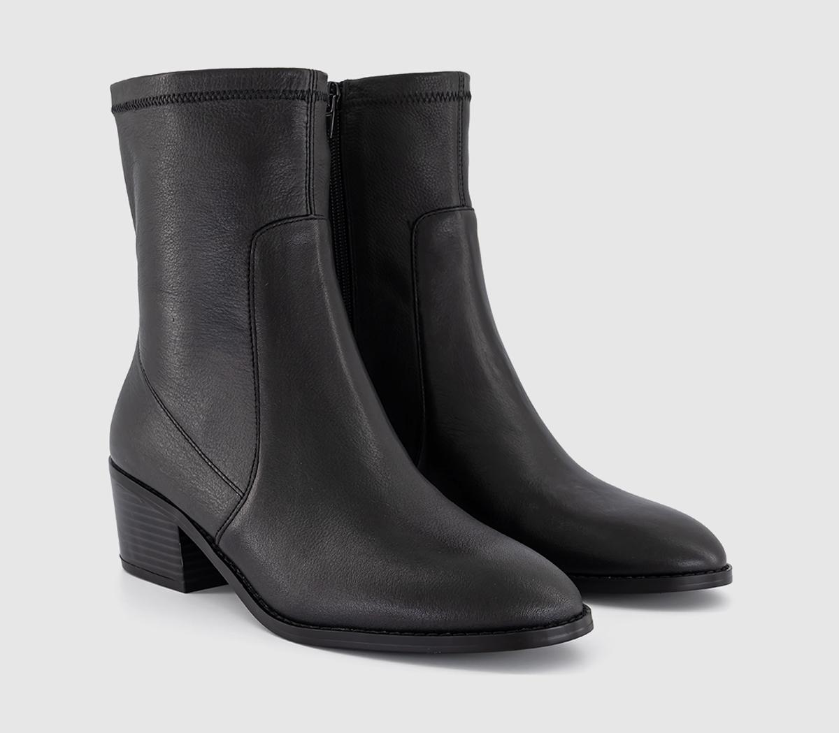 OFFICEAcquire Leather Unlined Block Heel Ankle BootsBlack Leather