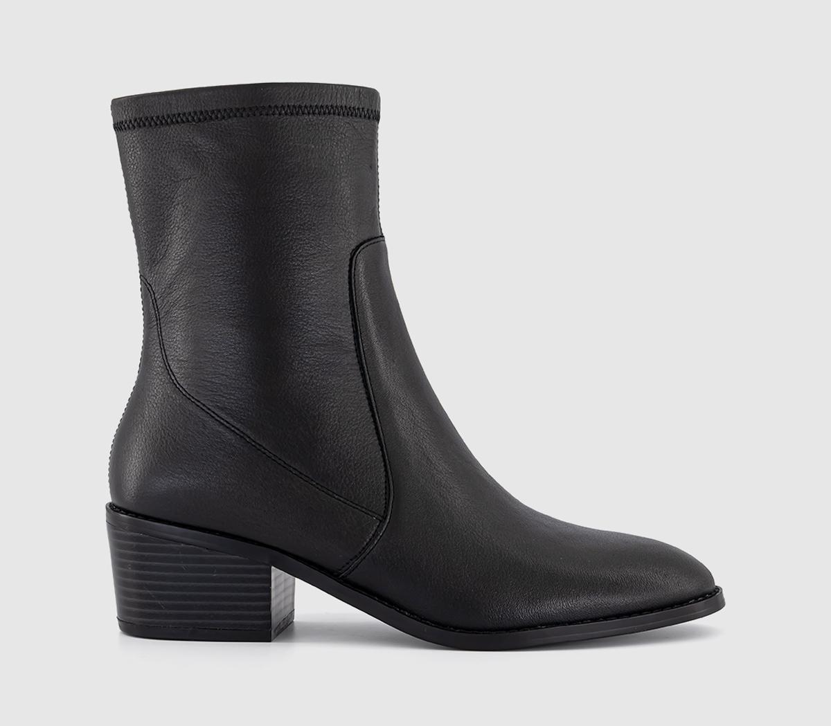 OFFICEAcquire Leather Unlined Block Heel Ankle BootsBlack Leather