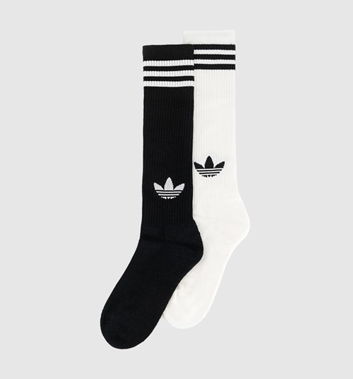 adidas 3 Stripe Knee Sock 2 Pairs White Black