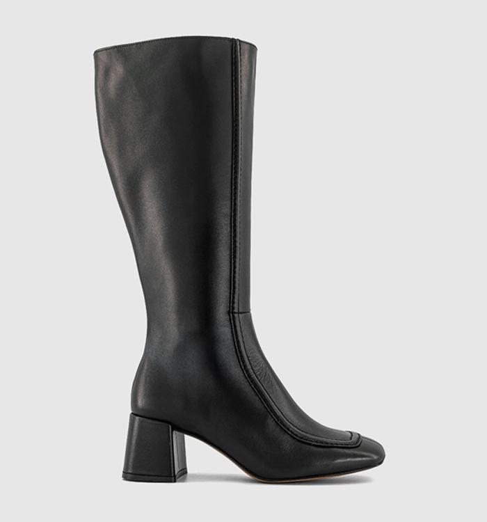 OFFICE Kiri Apron Seam Detail Knee High Boots Black Leather