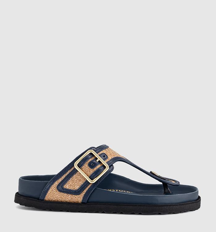 1774 BIRKENSTOCK Gizeh Framed Raffia Sandals Raffia Navy