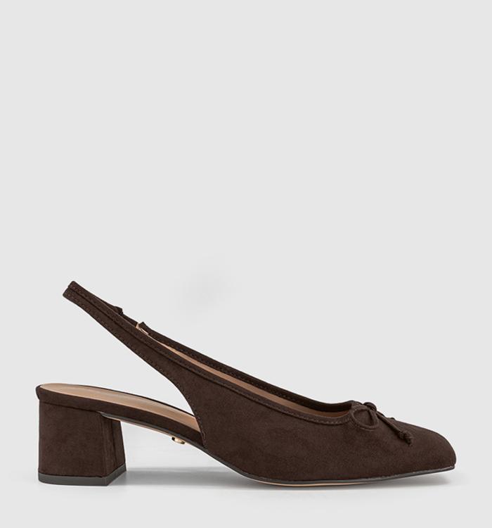OFFICE Monet Slingback Heeled Ballet Pumps Brown Faux Suede