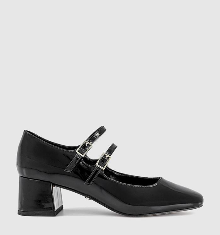 OFFICE Mercy Double Strap Heeled Mary Janes Black Patent