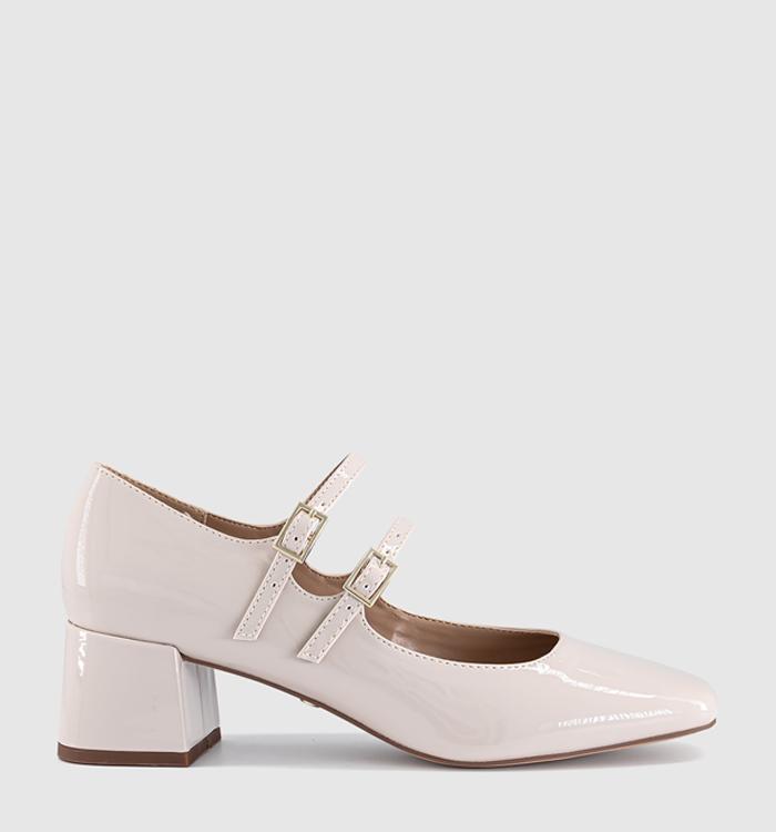 OFFICE Mercy Double Strap Heeled Mary Janes Off White Patent