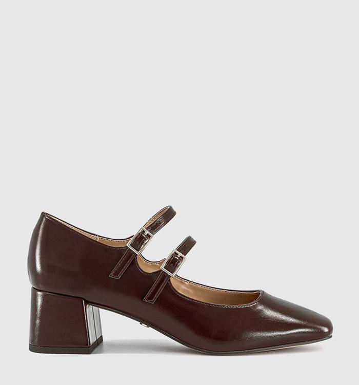 OFFICE Mercy Double Strap Heeled Mary Janes Brown