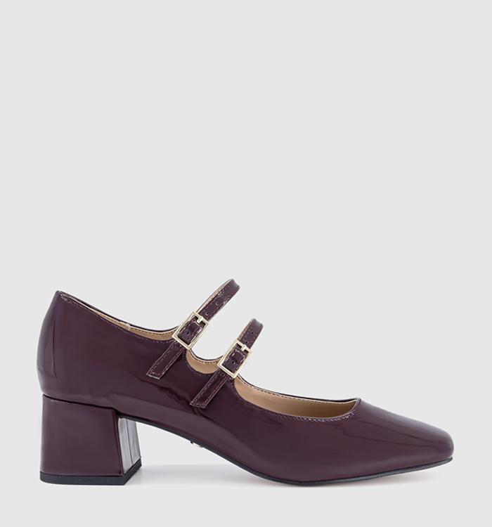 OFFICE Mercy Double Strap Heeled Mary Janes Burgundy Patent