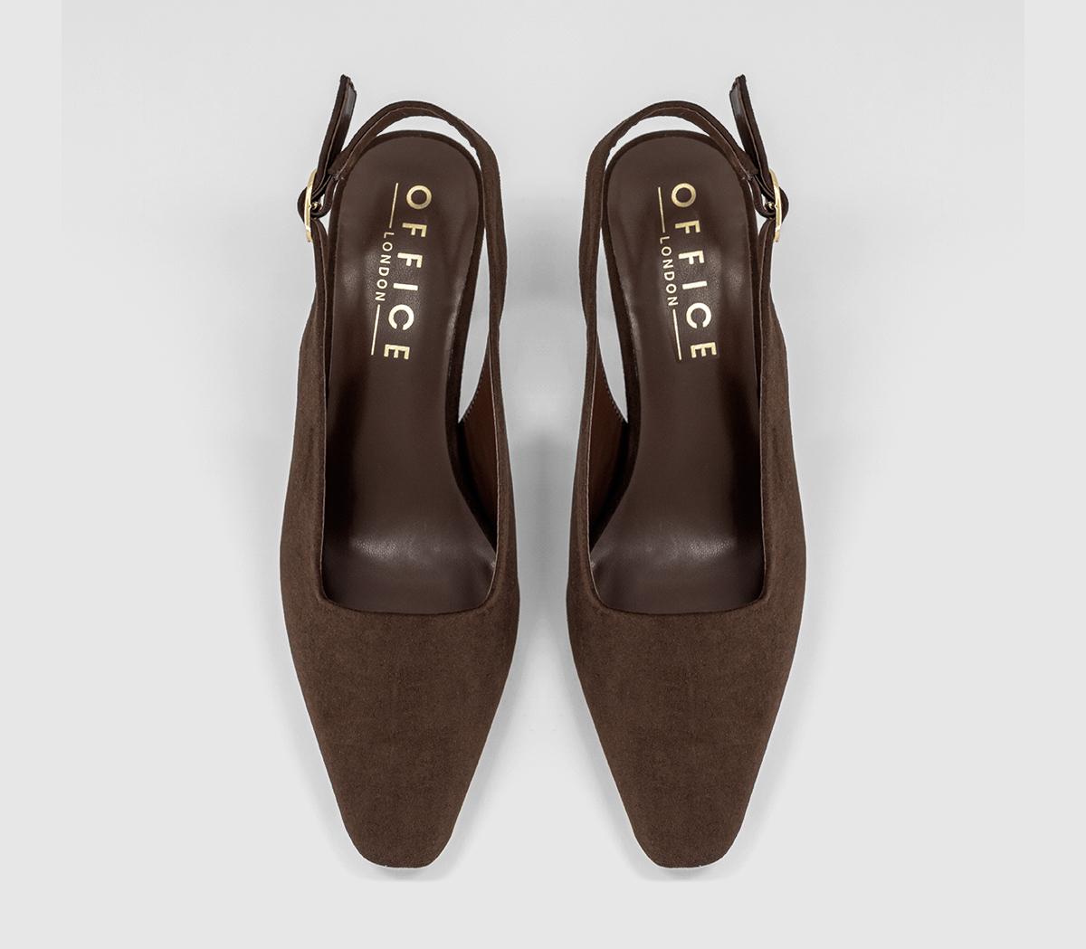 OFFICEMonaco Chisel Toe Slingback Court HeelsBrown Faux Suede