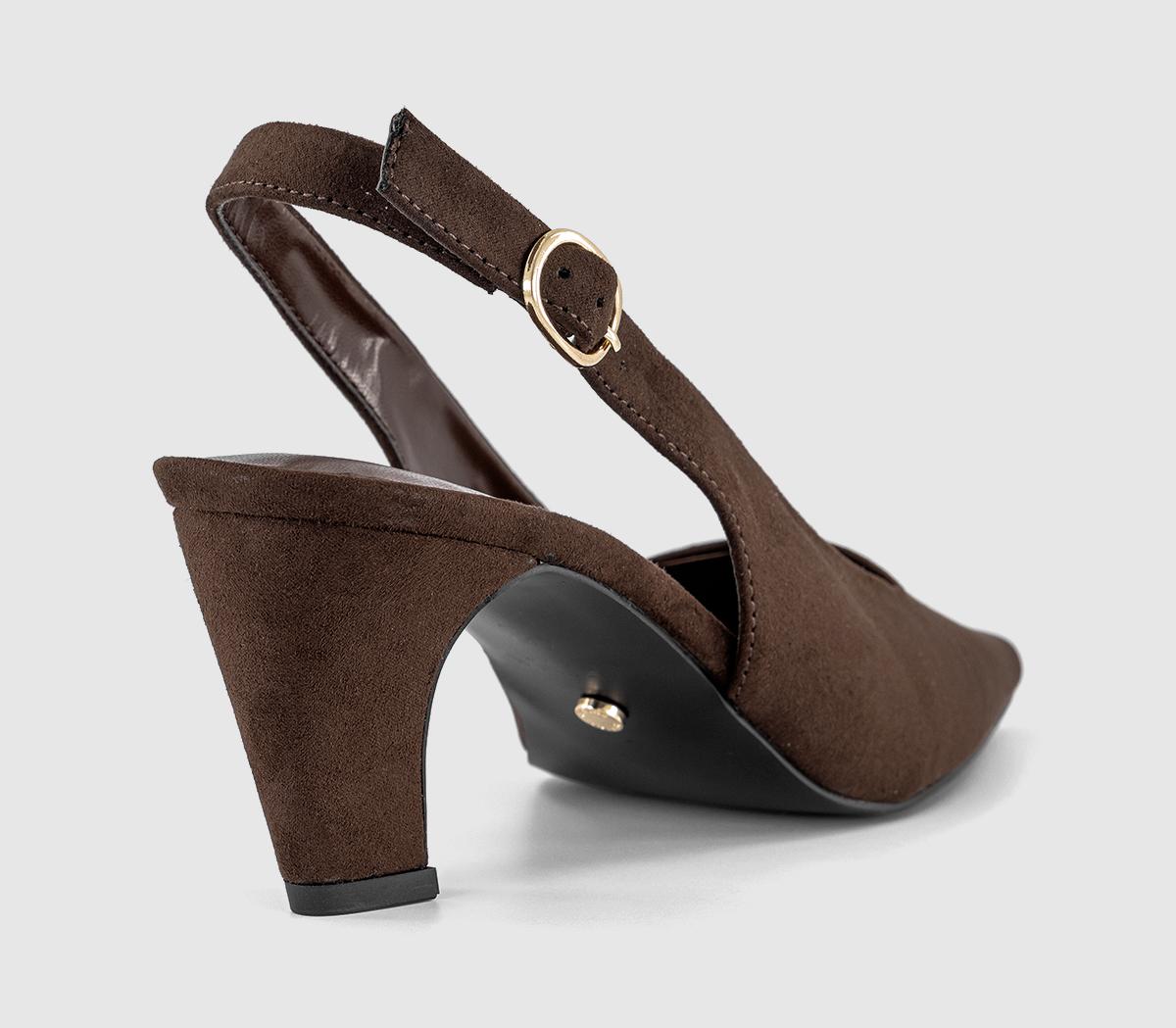 OFFICEMonaco Chisel Toe Slingback Court HeelsBrown Faux Suede