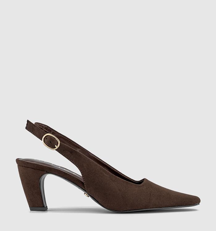 OFFICE Monaco Chisel Toe Slingback Court Heels Brown Faux Suede