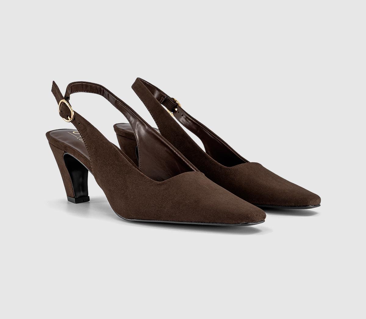 OFFICEMonaco Chisel Toe Slingback Court HeelsBrown Faux Suede