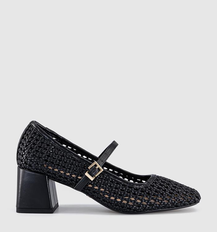 OFFICE Mara Basket Weave Heeled Mary Janes Black