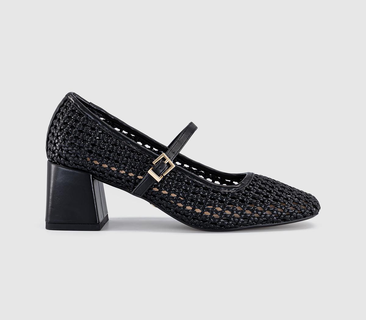 OFFICE Mara Basket Weave Heeled Mary Janes Black - Mid Heels