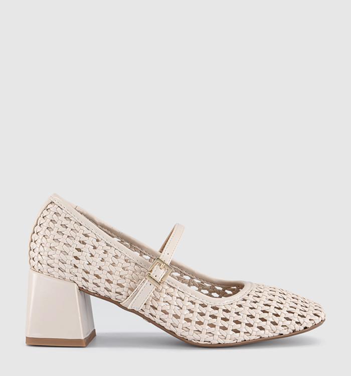 OFFICE Mara Basket Weave Heeled Mary Janes Off White