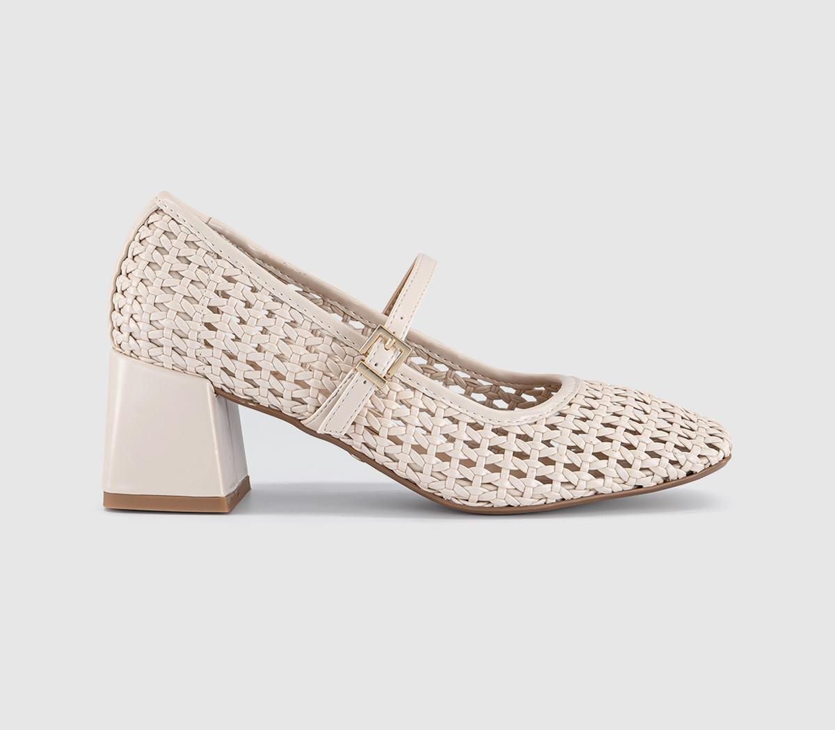 OFFICE Mara Basket Weave Heeled Mary Janes Off White - Mid Heels