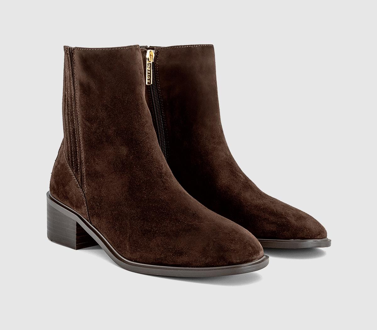 OFFICEArrow Covered Gusset Ankle BootsBrown Suede