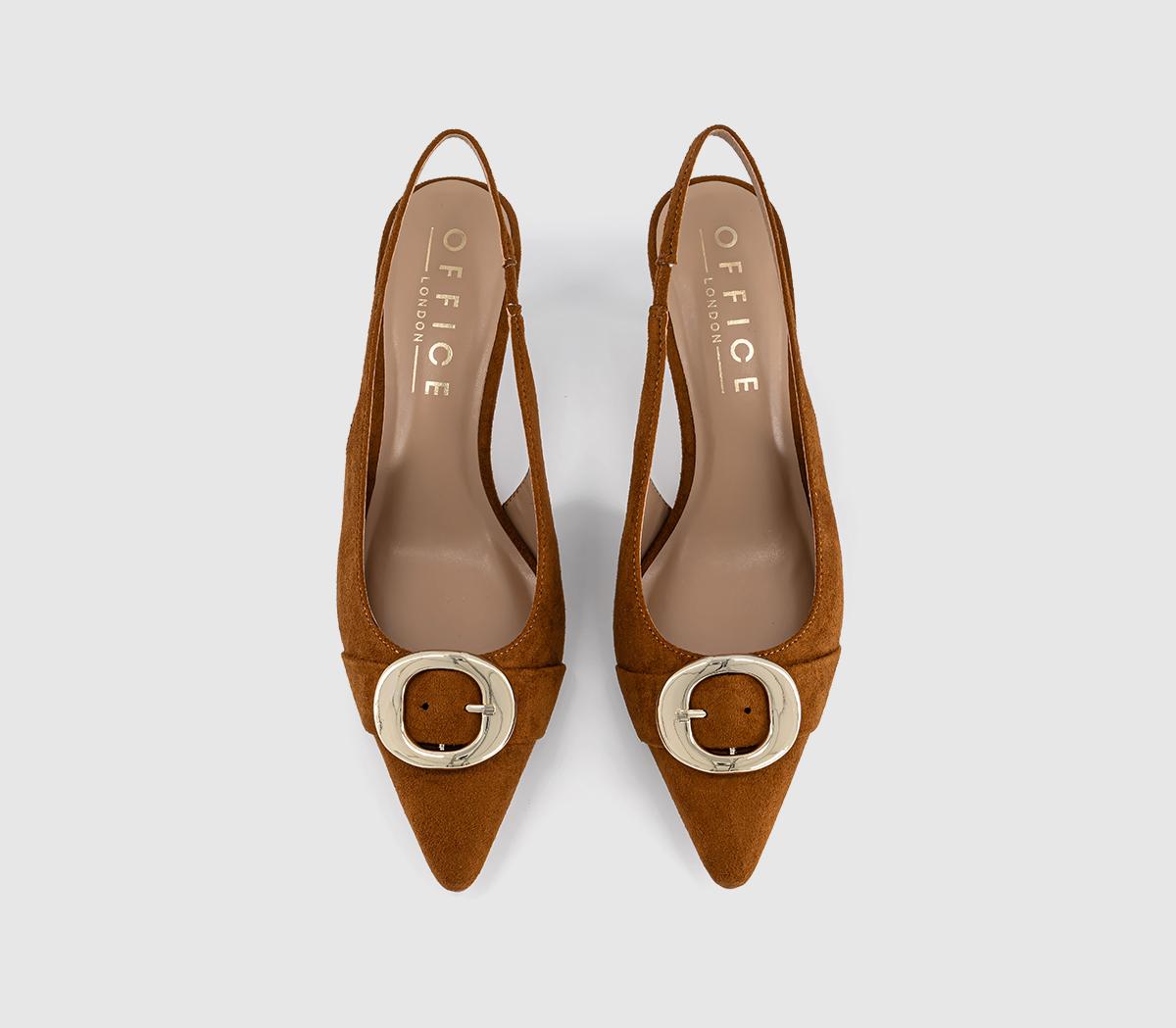 OFFICEMaeva Buckle Trim Slingback HeelsTan Faux Suede