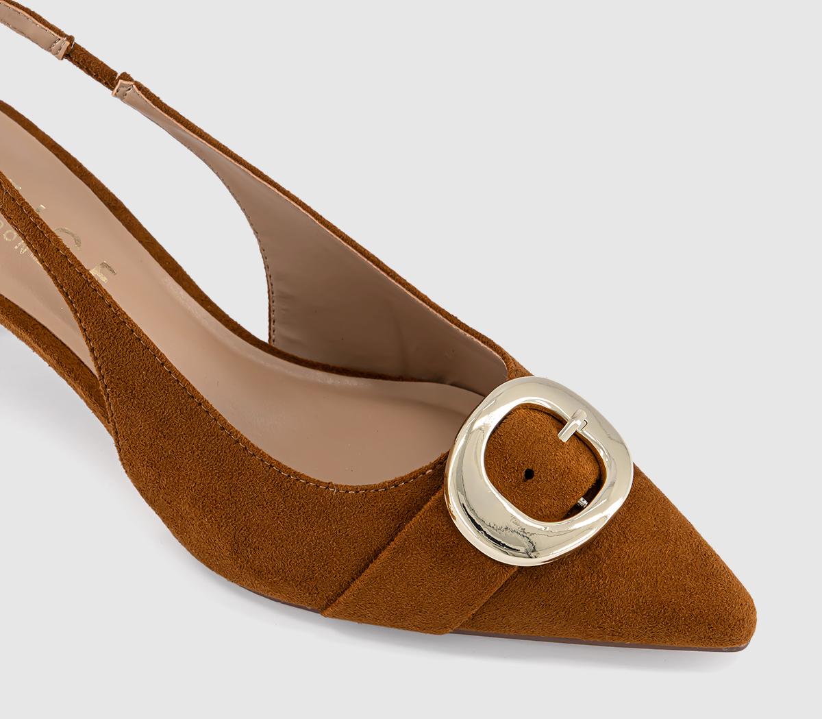 OFFICEMaeva Buckle Trim Slingback HeelsTan Faux Suede