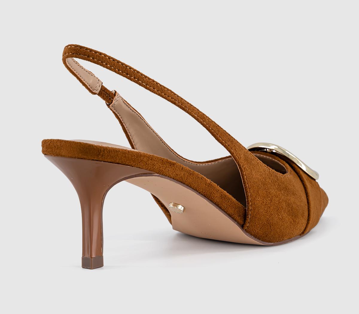 OFFICEMaeva Buckle Trim Slingback HeelsTan Faux Suede