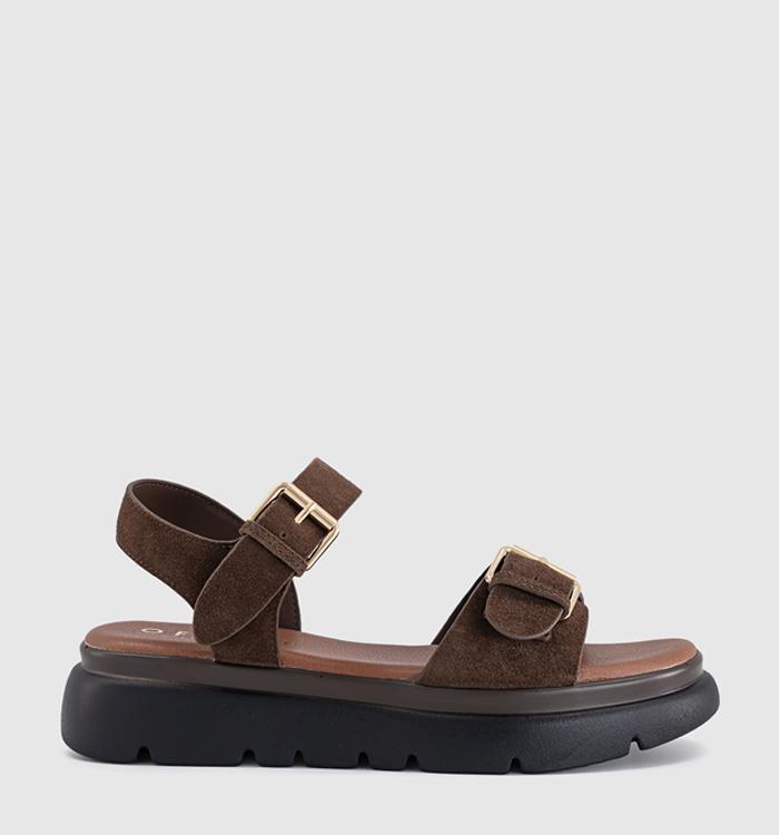 OFFICE Sage Buckle Detail Platform Sandals Brown Suede