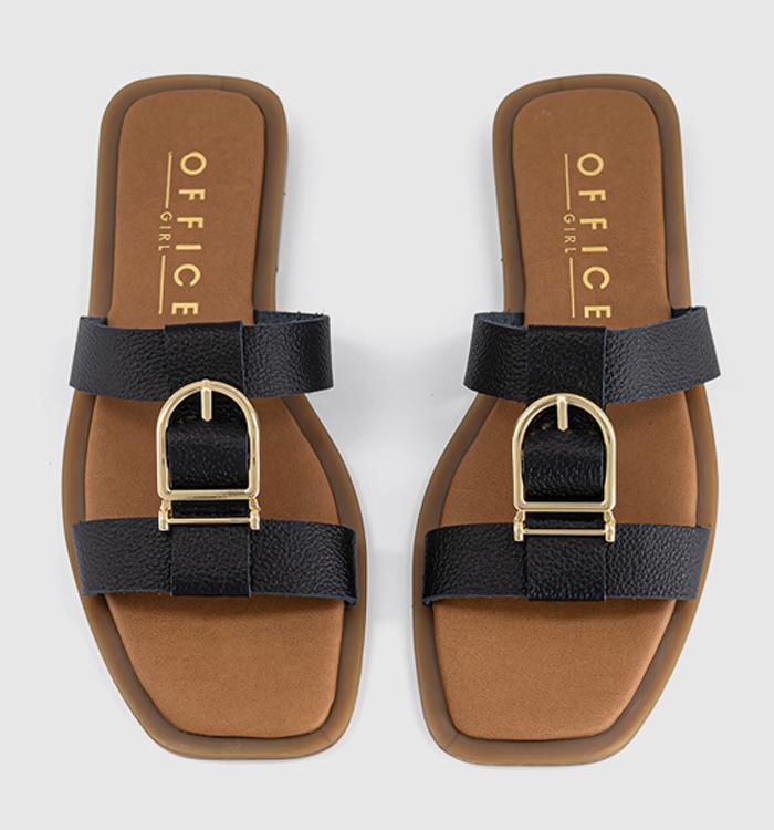 OFFICE Santana Belt Detail Sliders Black Leather