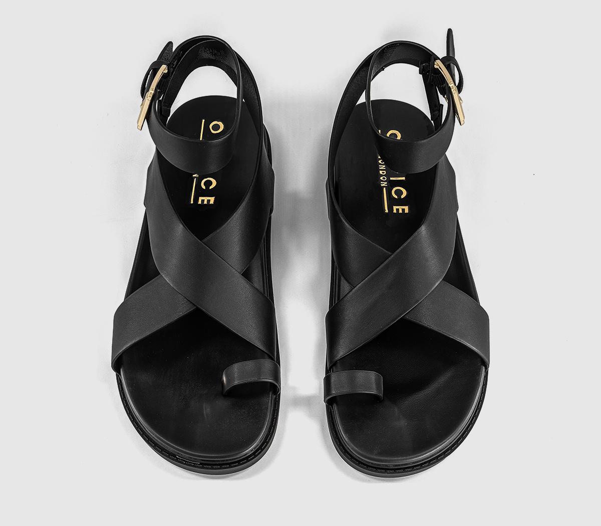 OFFICESimone Toe Loop Ankle Strap Footbed SandalsBlack