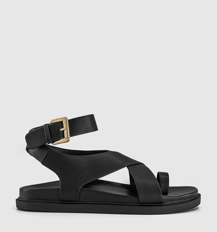 OFFICE Simone Toe Loop Ankle Strap Footbed Sandals Black
