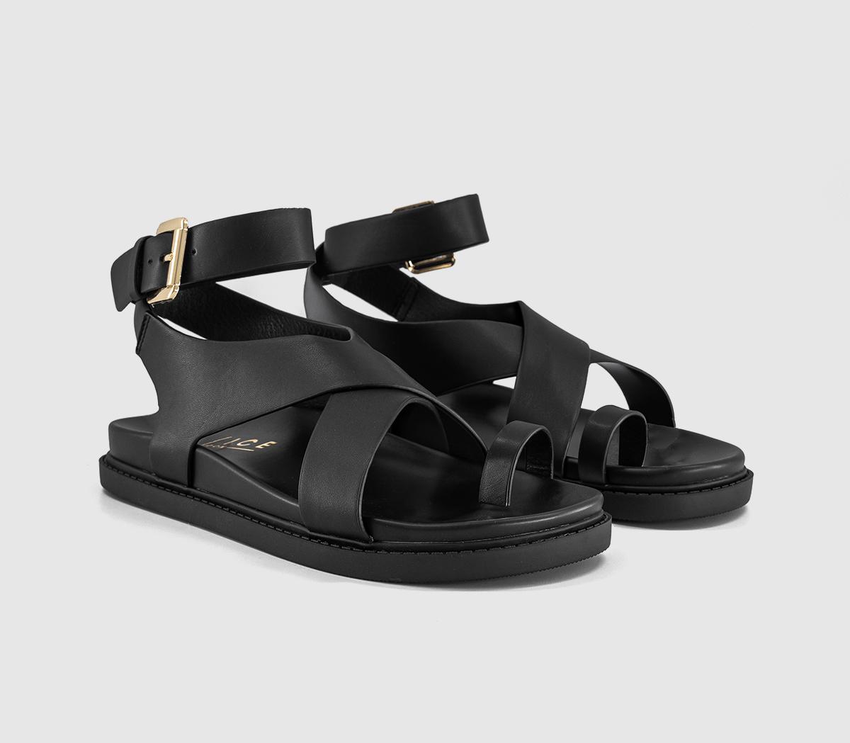 OFFICESimone Toe Loop Ankle Strap Footbed SandalsBlack