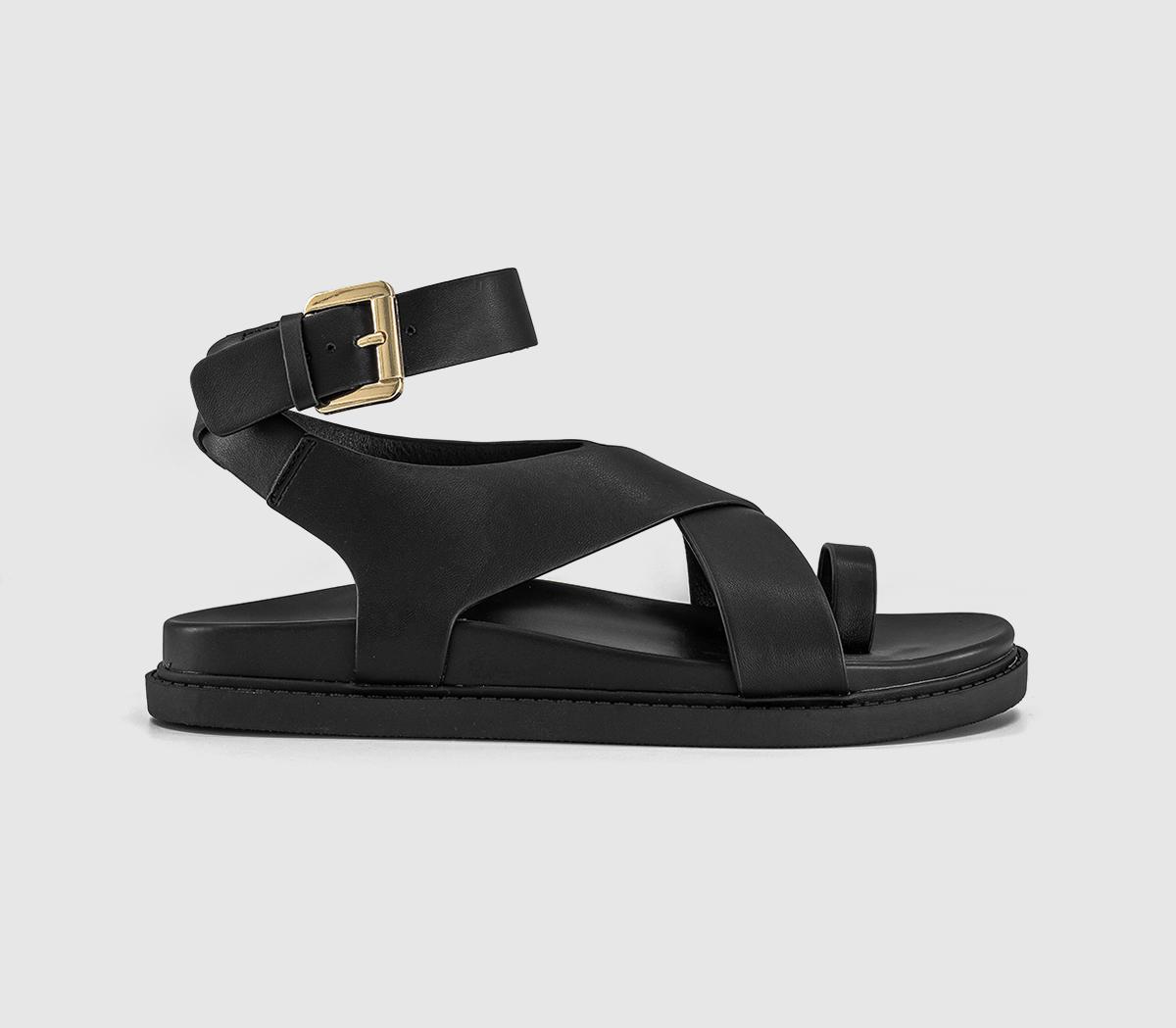 OFFICESimone Toe Loop Ankle Strap Footbed SandalsBlack