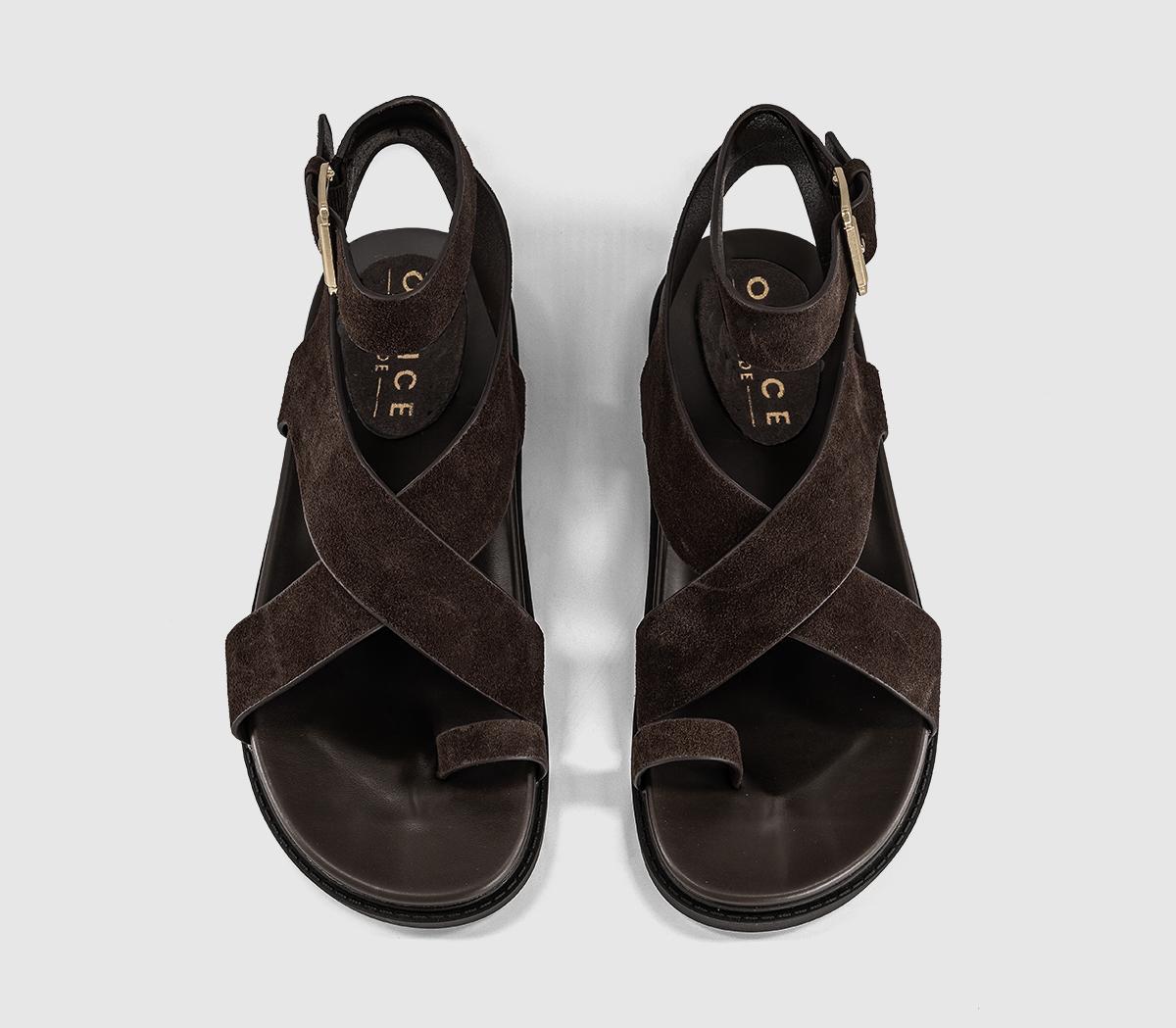 OFFICESimone Toe Loop Ankle Strap Footbed SandalsBrown Suede